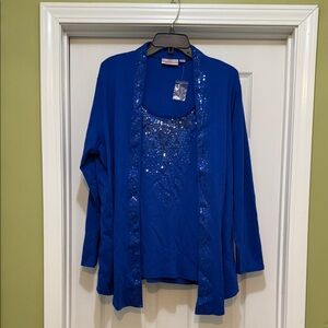 Quacker Factory XL Blue Sequin 2Fer Illusion Twinset Top NWOT